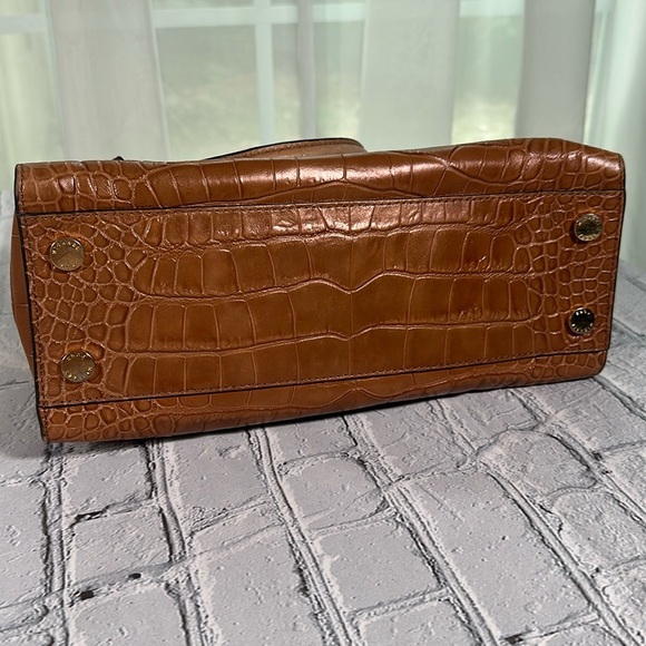 Michael Kors Dillon Satchel Croc Embossed Leather Shoulder Cognac Tan Purse Bag - Picture 10 of 16